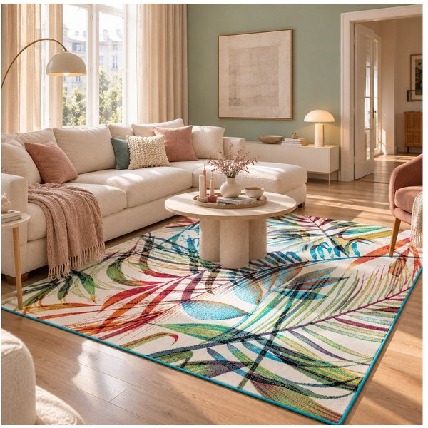 Pergamon Designteppich Designer Teppich Faro Tropical Bunte Zweige, Rechteckig, Höhe: 11 mm