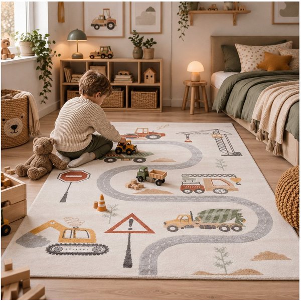 Pergamon Kinderteppich Kinder Teppich Maui Kids Baustelle, Rechteckig, Höhe: 13 mm