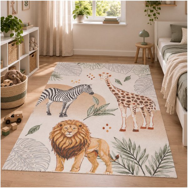 Pergamon Kinderteppich Kinder Teppich Maui Kids Giraffe Zebra Löwe, Rechteckig, Höhe: 13 mm