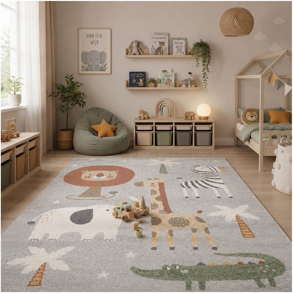 Pergamon Kinderteppich Kinder Teppich Softstar Kids Safari Animal Friends, Rechteckig, Höhe: 11 mm