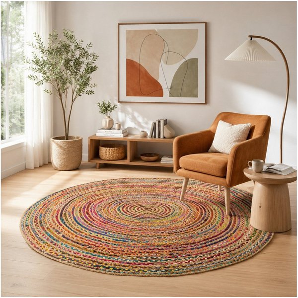 Pergamon Sisalteppich Teppich Jute Baumwolle Salsa Bunt, Rund, Höhe: 8 mm