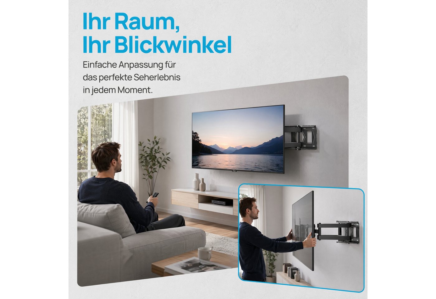 PERLESMITH TV-Wandhalterung TV-Halterung, schwenkbare/neigbare Wandhalterung für 26 - 60Zoll, (bis 60 Zoll, Maximale Tragfähigkeit 40 kg) – Bild 2 von 5
