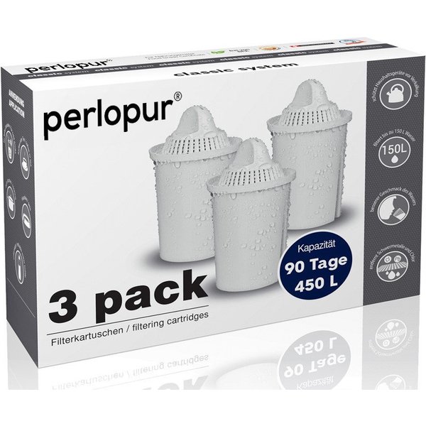 perlopur Wasserfilter Kartuschen Classic Universal Pack 3, Zubehör für perlopur, pearlco und BRITA Classic
