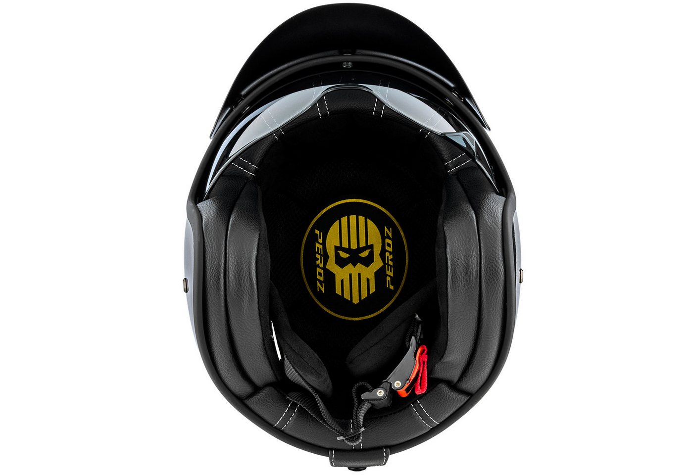 PEROZ Motorradhelm Filus Jethelm, Herausnehmbares Innenfutter,integriertes Sonnenvisier – Bild 4 von 5