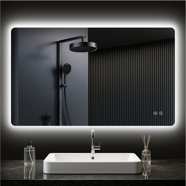 PESENXAN Badspiegel mit Beleuchtung, LED Badezimmerspiegel mit 3 Lichtfarben, Dimmbar (1-St), Speicherfunktion, Touch-Schalter, IP44 Wasserdicht, 100x60cm
