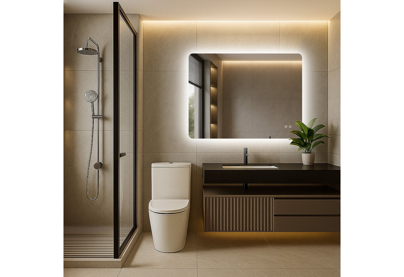 PESENXAN Badspiegel mit Beleuchtung, LED Badezimmerspiegel mit 3 Lichtfarben, Dimmbar (1-St), Speicherfunktion, Touch-Schalter, IP44 Wasserdicht, 100x60cm – Bild 3 von 5