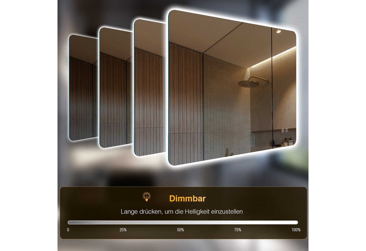 PESENXAN Badspiegel mit Beleuchtung, LED Badezimmerspiegel mit 3 Lichtfarben, Dimmbar (1-St), Speicherfunktion, Touch-Schalter, IP44 Wasserdicht, 100x60cm – Bild 5 von 5