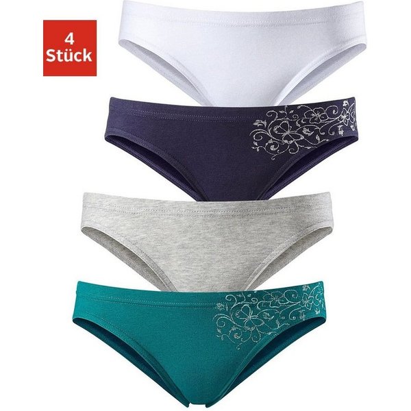 petite fleur Bikinislip (Packung, 4-St) mit floralem Glitzerdruck, Baumwollmischung
