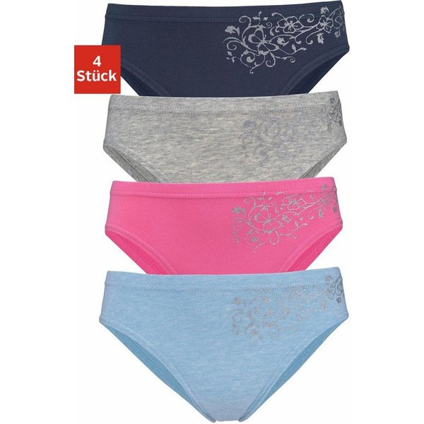 petite fleur Bikinislip (Packung, 4-St) mit floralem Glitzerdruck, Baumwollmischung
