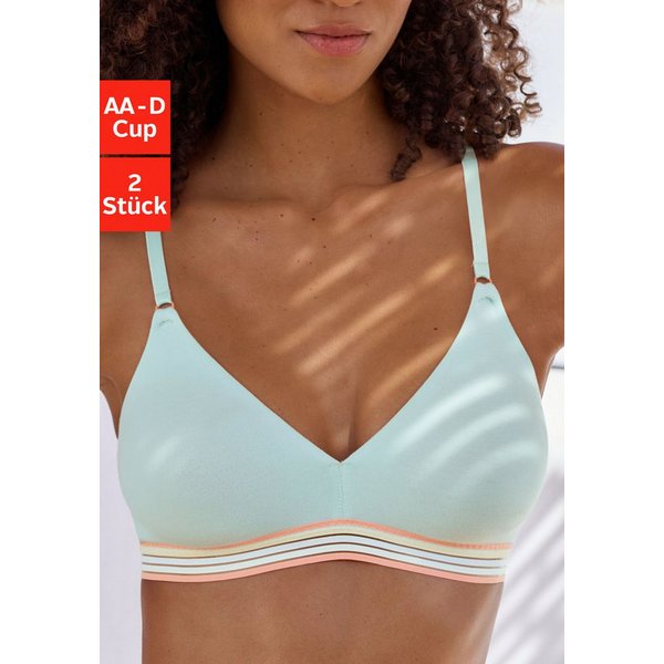 petite fleur by Lascana Bralette-BH, BH ohne Bügel, bügelloser BH, Bralette, Soft-BH, Baumwoll-BH (Packung, 2 Stück) mit gestreiftem Unterbrustgummi in Pastellf