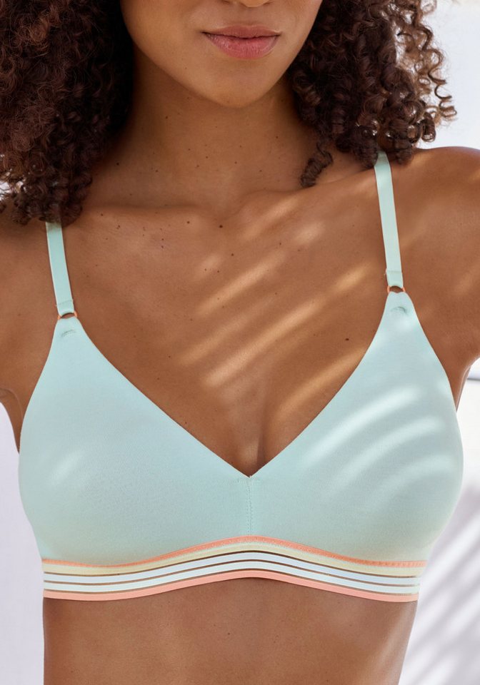 petite fleur by Lascana Bralette-BH, BH ohne Bügel, bügelloser BH, Bralette, Soft-BH, Baumwoll-BH (Packung, 2 Stück) mit gestreiftem Unterbrustgummi in Pastellf – Bild 5 von 5