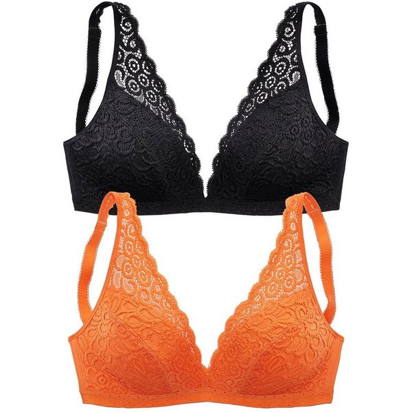 petite fleur by Lascana Bralette-BH, BH ohne Bügel, Spitzen-BH, Bralette (Packung, 2 Stück) im High-Apex-Design, große Größen, bequemer BH, Dessous
