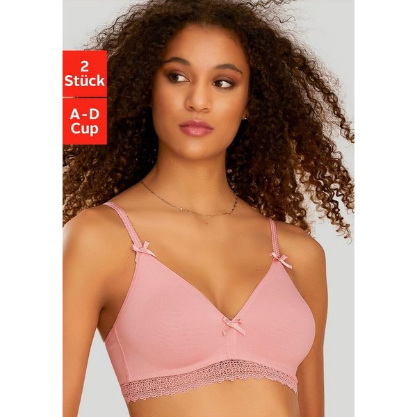 petite fleur by Lascana Bralette-BH, BH ohne Bügel, Baumwoll-BH (Packung, 2 Stück) aus weicher Baumwolle mit hübschen Spitzenband, bequemer BH