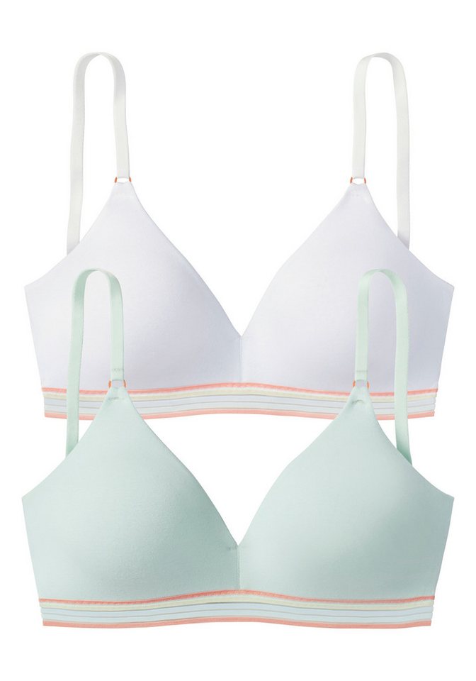petite fleur by Lascana Bralette-BH, BH ohne Bügel, bügelloser BH, Bralette, Soft-BH, Baumwoll-BH (Packung, 2 Stück) mit gestreiftem Unterbrustgummi in Pastellf – Bild 2 von 5