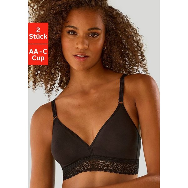 petite fleur by Lascana Bralette-BH, BH ohne Bügel, Baumwoll-BH, bügelloser BH (Packung, 2 Stück) aus weicher Baumwollqualität, bequemer BH