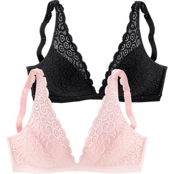 petite fleur by Lascana Bralette-BH, BH ohne Bügel, Spitzen-BH, Bralette (Packung, 2 Stück) im High-Apex-Design, große Größen, bequemer BH, Dessous