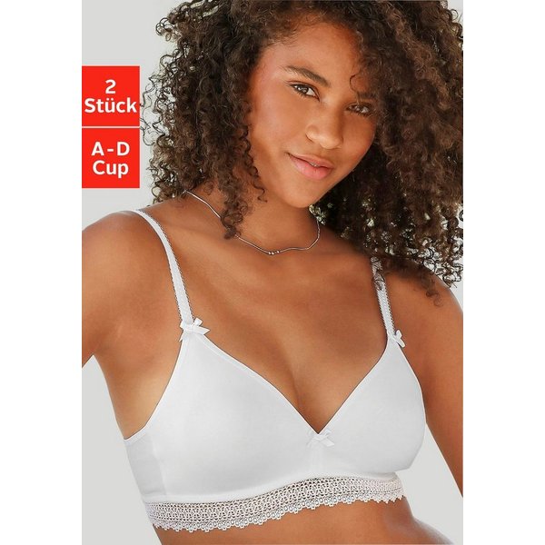 petite fleur by Lascana Bralette-BH, BH ohne Bügel, Baumwoll-BH (Packung, 2 Stück) aus weicher Baumwolle mit hübschen Spitzenband, bequemer BH
