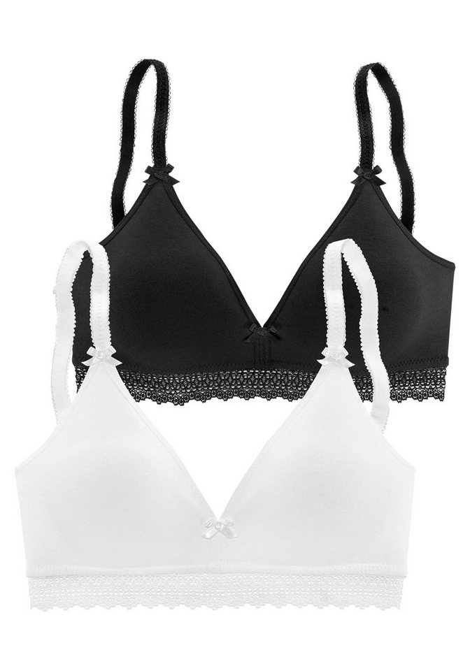 petite fleur by Lascana Bralette-BH, BH ohne Bügel, Baumwoll-BH (Packung, 2 Stück) aus weicher Baumwolle mit hübschen Spitzenband, bequemer BH – Bild 2 von 5