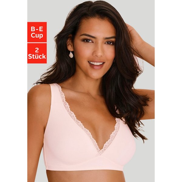 petite fleur by Lascana Bralette-BH, BH ohne Bügel, Baumwoll-BH, Bralette, Soft-BH (Packung, 2 Stück) im High-Apex-Design, bequemer BH, große Größen