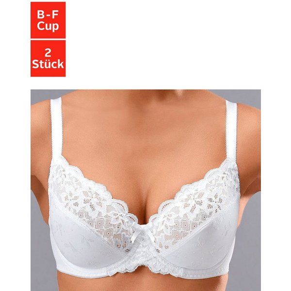 petite fleur by Lascana Bügel-BH (Packung, 2 Stück) mit elastischer Spitze, Dessous – ideal für große Größen
