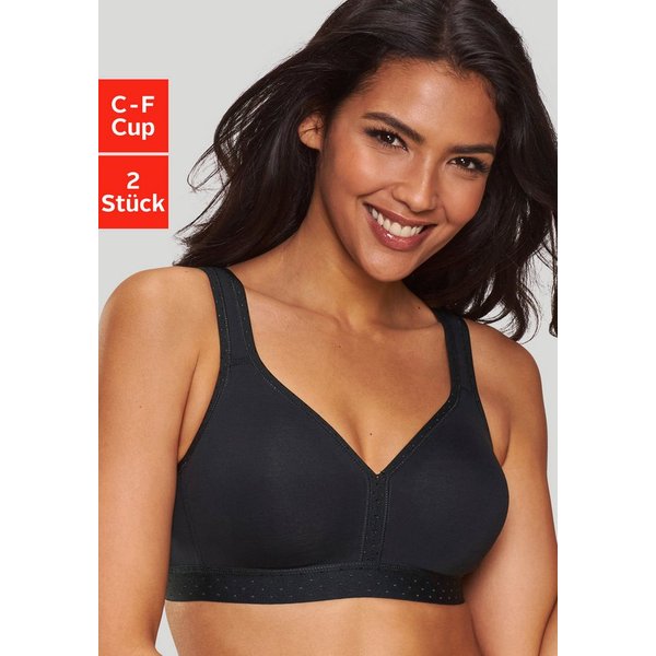petite fleur by Lascana Entlastungs-BH, BH ohne Bügel, Baumwoll-BH, Soft-BH (Packung, 2 Stück) mit breiten Trägern, große Größen, bequemer BH