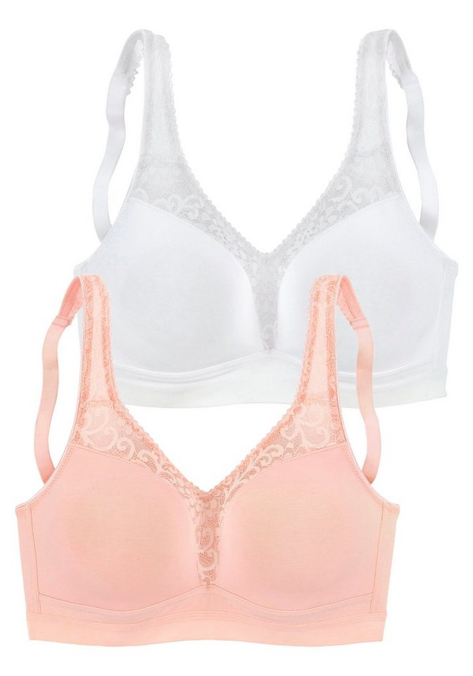petite fleur by Lascana Entlastungs-BH, Bralette-BH, Baumwoll-BH, BH ohne Bügel (Packung, 2-tlg) mit breiteren Trägern, Baumwoll-Qualität, große Größen – Bild 2 von 5