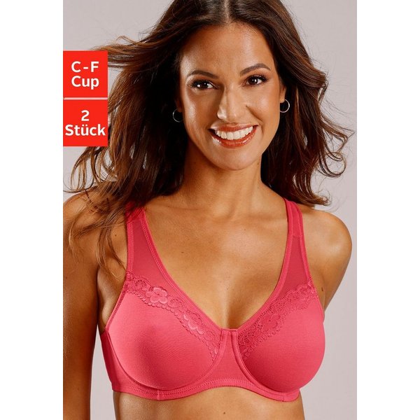 petite fleur by Lascana Minimizer-BH, BH mit Bügel, Baumwoll-BH (Packung, 2 Stück) mit breiten Trägern, mit Spitze & Netzeinsätzen, große Größen