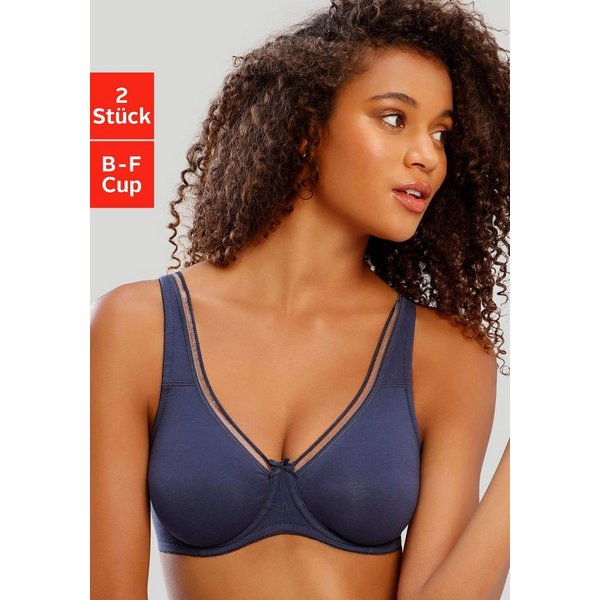 petite fleur by Lascana Minimizer-BH, BH mit Bügel, T-Shirt-BH, Baumwoll-BH (Packung, 2 Stück) mit nahtlosen Cups, große Größen, bequemer BH
