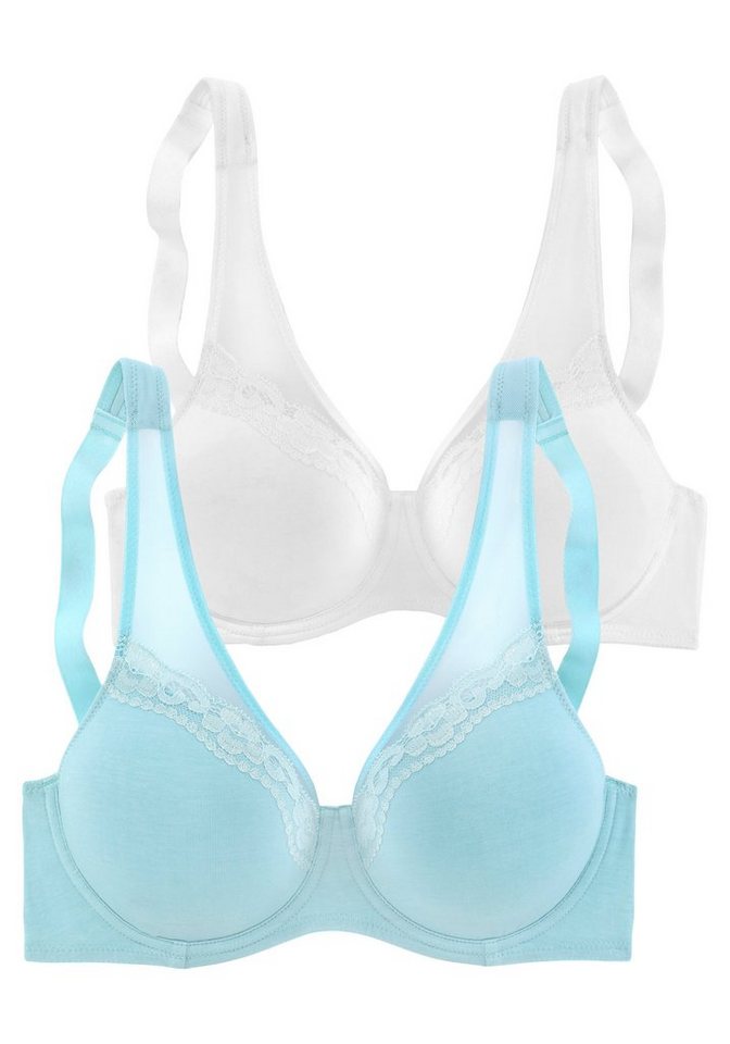 petite fleur by Lascana Minimizer-BH, BH mit Bügel, Baumwoll-BH (Packung, 2 Stück) mit breiten Trägern, mit Spitze & Netzeinsätzen, große Größen – Bild 2 von 5