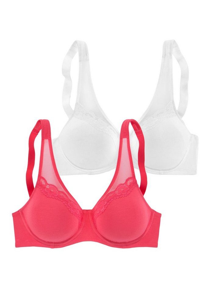 petite fleur by Lascana Minimizer-BH, BH mit Bügel, Baumwoll-BH (Packung, 2 Stück) mit breiten Trägern, mit Spitze & Netzeinsätzen, große Größen – Bild 2 von 5
