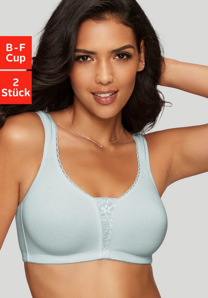 petite fleur by Lascana Soft-BH, Bralette-BH, BH ohne Bügel, Baumwoll-BH, bügelloser BH (Packung, 2 Stück) mit breiten Trägern & Spitzen-Details, große Größen,  – Bild 2 von 5