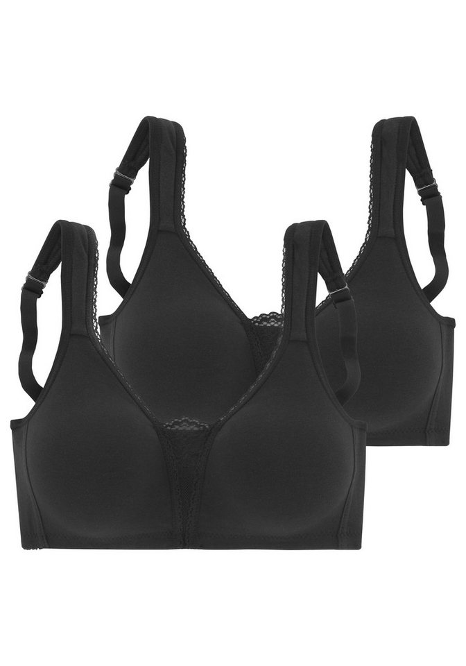 petite fleur by Lascana Soft-BH, Bralette-BH, BH ohne Bügel, Baumwoll-BH, bügelloser BH (Packung, 2 Stück) mit breiten Trägern & Spitzen-Details, große Größen,  – Bild 2 von 5