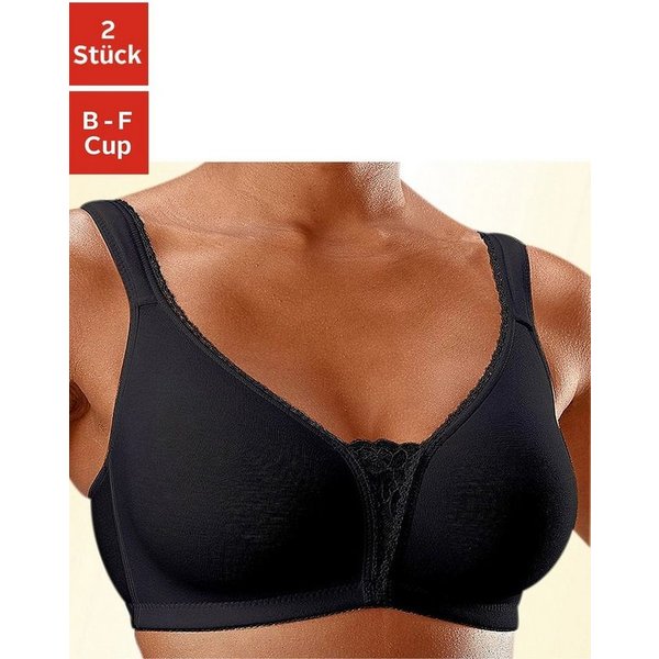 petite fleur by Lascana Soft-BH, Bralette-BH, BH ohne Bügel, Baumwoll-BH, bügelloser BH (Packung, 2 Stück) mit breiten Trägern & Spitzen-Details, große Größen, 