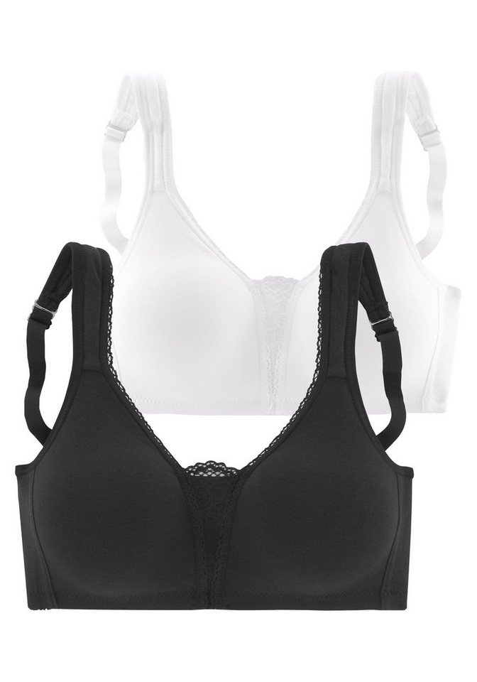 petite fleur by Lascana Soft-BH, Bralette-BH, BH ohne Bügel, Baumwoll-BH, bügelloser BH (Packung, 2 Stück) mit breiten Trägern & Spitzen-Details, große Größen,  – Bild 2 von 5