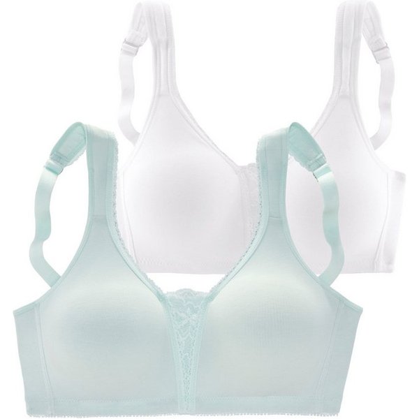 petite fleur by Lascana Soft-BH, Bralette-BH, BH ohne Bügel, Baumwoll-BH, bügelloser BH (Packung, 2 Stück) mit breiten Trägern & Spitzen-Details, große Größen, 