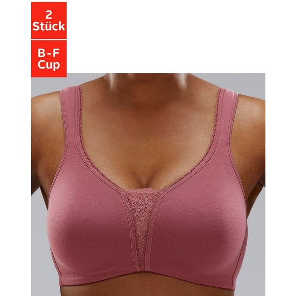 petite fleur by Lascana Soft-BH, Bralette-BH, BH ohne Bügel, Baumwoll-BH, bügelloser BH (Packung, 2 Stück) mit breiten Trägern & Spitzen-Details, große Größen, 