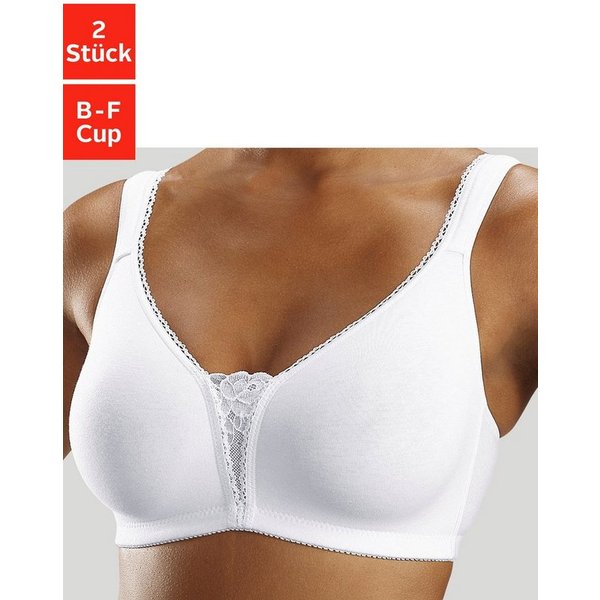 petite fleur by Lascana Soft-BH, Bralette-BH, BH ohne Bügel, Baumwoll-BH, bügelloser BH (Packung, 2 Stück) mit breiten Trägern & Spitzen-Details, große Größen, 