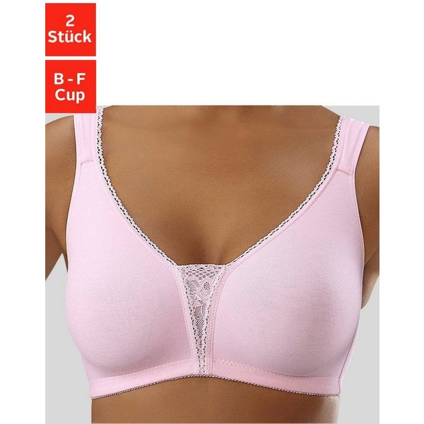 petite fleur by Lascana Soft-BH, Bralette-BH, BH ohne Bügel, Baumwoll-BH, bügelloser BH (Packung, 2 Stück) mit breiten Trägern & Spitzen-Details, große Größen, 