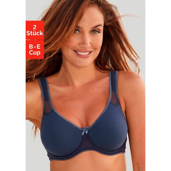 petite fleur by Lascana T-Shirt-BH, BH mit Bügel, Baumwoll-BH (Packung, 2 Stück) mit Netzeinsätzen, aus Baumwolle, große Größen, bequemer BH