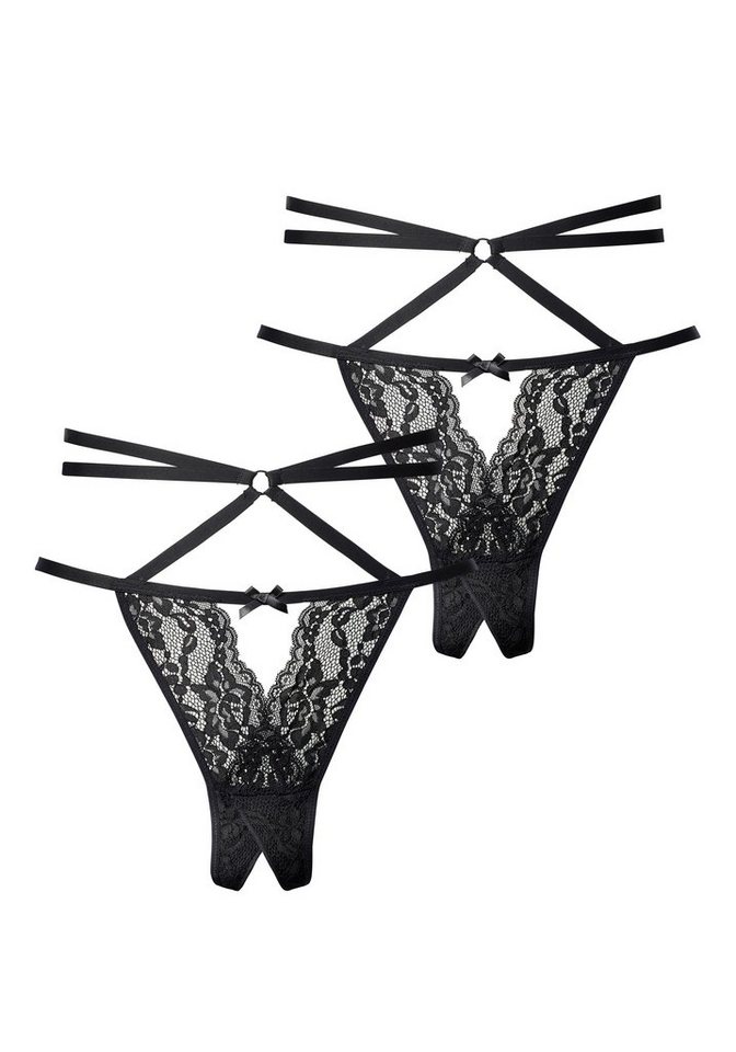 petite fleur gold String-Ouvert mit sexy Bänderoptik, mit Ouvert-Öffnung (Packung, 2 Stück), sexy Unterwäsche, sexy Dessous, Reizwäsche Damen – Bild 2 von 5