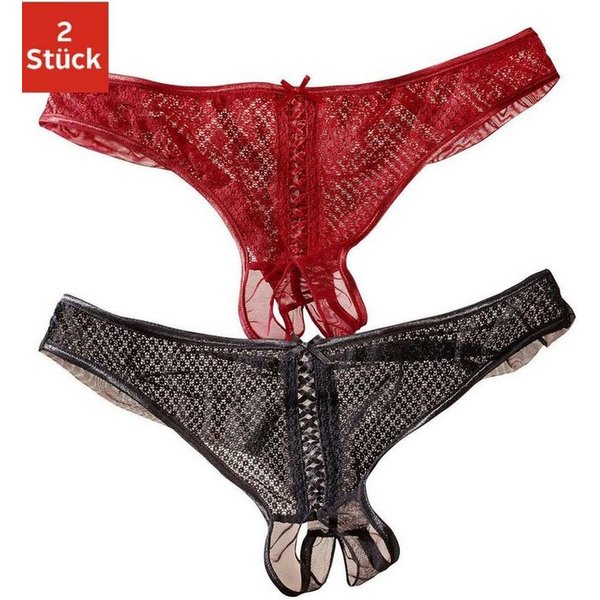 petite fleur gold String-Ouvert vorne mit sexy Schnür-Optik (Packung, 2 Stück), sexy Unterwäsche, sexy Dessous, Reizwäsche Damen