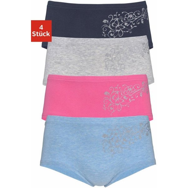 petite fleur Panty (Packung, 4-St) unifarben mit floralem Glitzerdruck, Baumwollmischung