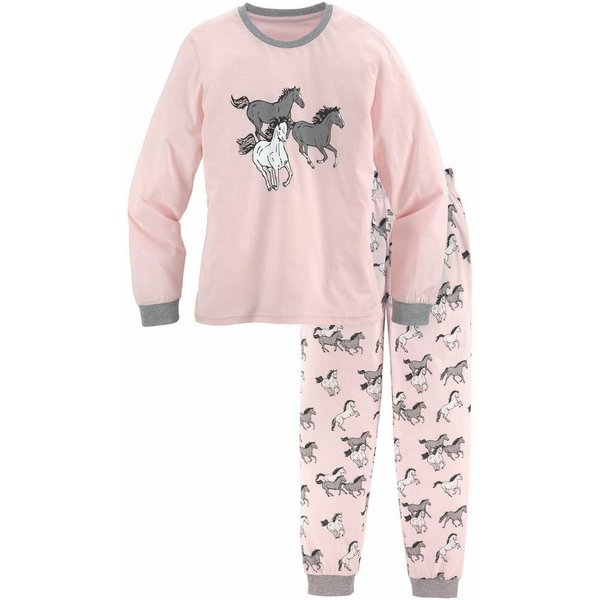 petite fleur Pyjama (2 tlg., 1 Set) langer Schlafanzug mit Pferdedruck, Rundhals-Ausschnitt, aus Baumwolle