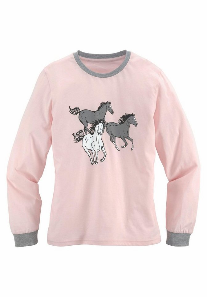 petite fleur Pyjama (2 tlg., 1 Set) langer Schlafanzug mit Pferdedruck, Rundhals-Ausschnitt, aus Baumwolle – Bild 3 von 5
