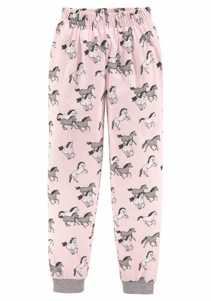 petite fleur Pyjama (2 tlg., 1 Set) langer Schlafanzug mit Pferdedruck, Rundhals-Ausschnitt, aus Baumwolle – Bild 4 von 5