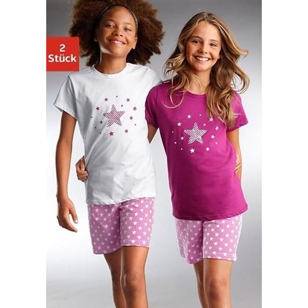 petite fleur Pyjama (4 tlg., 2 Sets) kurzer Schlafanzug mit Sternendruck, aus Baumwolle
