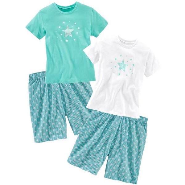 petite fleur Pyjama (4 tlg., 2 Sets) kurzer Schlafanzug mit Sternendruck, aus Baumwolle