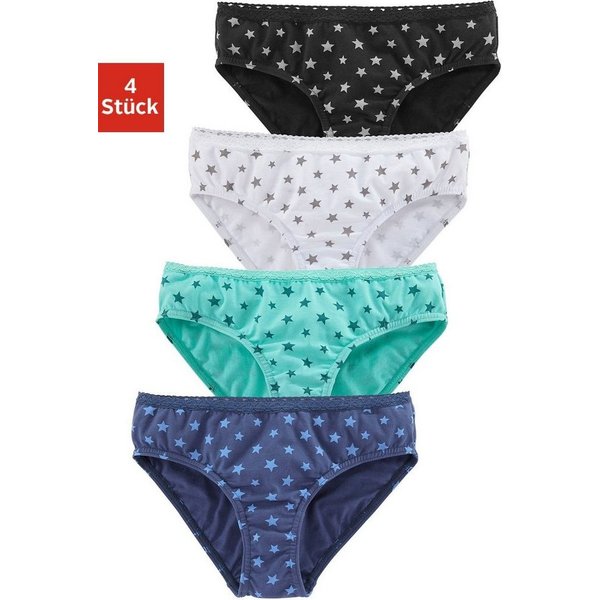 petite fleur Slip (Packung, 4-St) gemustert mit Sternendruck, Spitze am Bund, Baumwollmischung