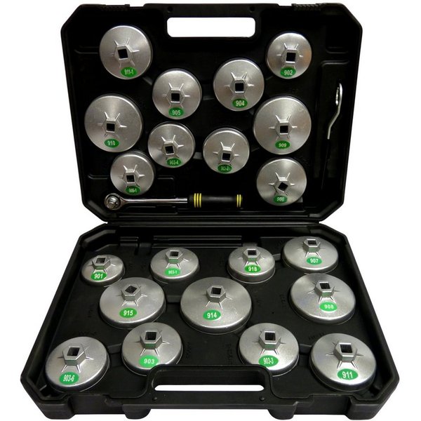 PeTools Steckschlüssel 23tlg Ölfilter-Schlüssel, Ölfilterkappen, -Glocken Alu-Druckguss (23 St)