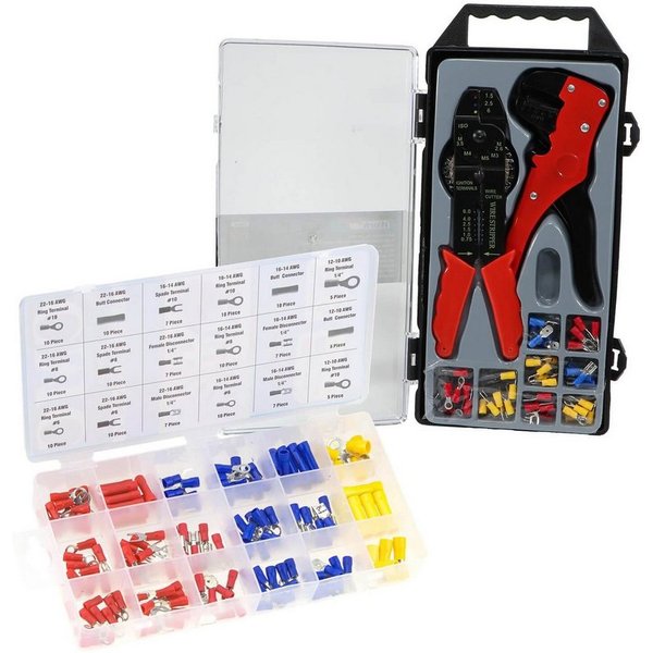 peveha24 Kabelverbinder-Sortiment Kabelschuhzange Abisolierzange Set 195 teilig mit Steckhülsen